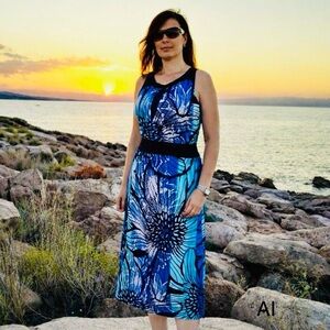 Ruby Rd.Women’s Blue Dress Size PS Petit. 31 Inches long from Waist China